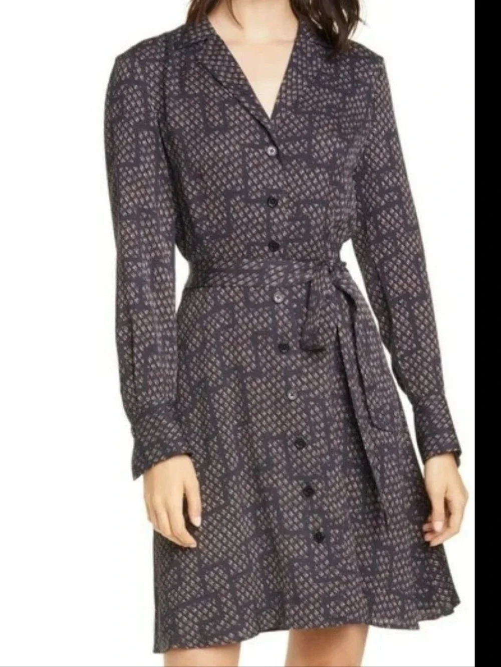 Equipment Femme Yarrowe Black Printed Long-Sleeve Shirt Dress With Belt 2